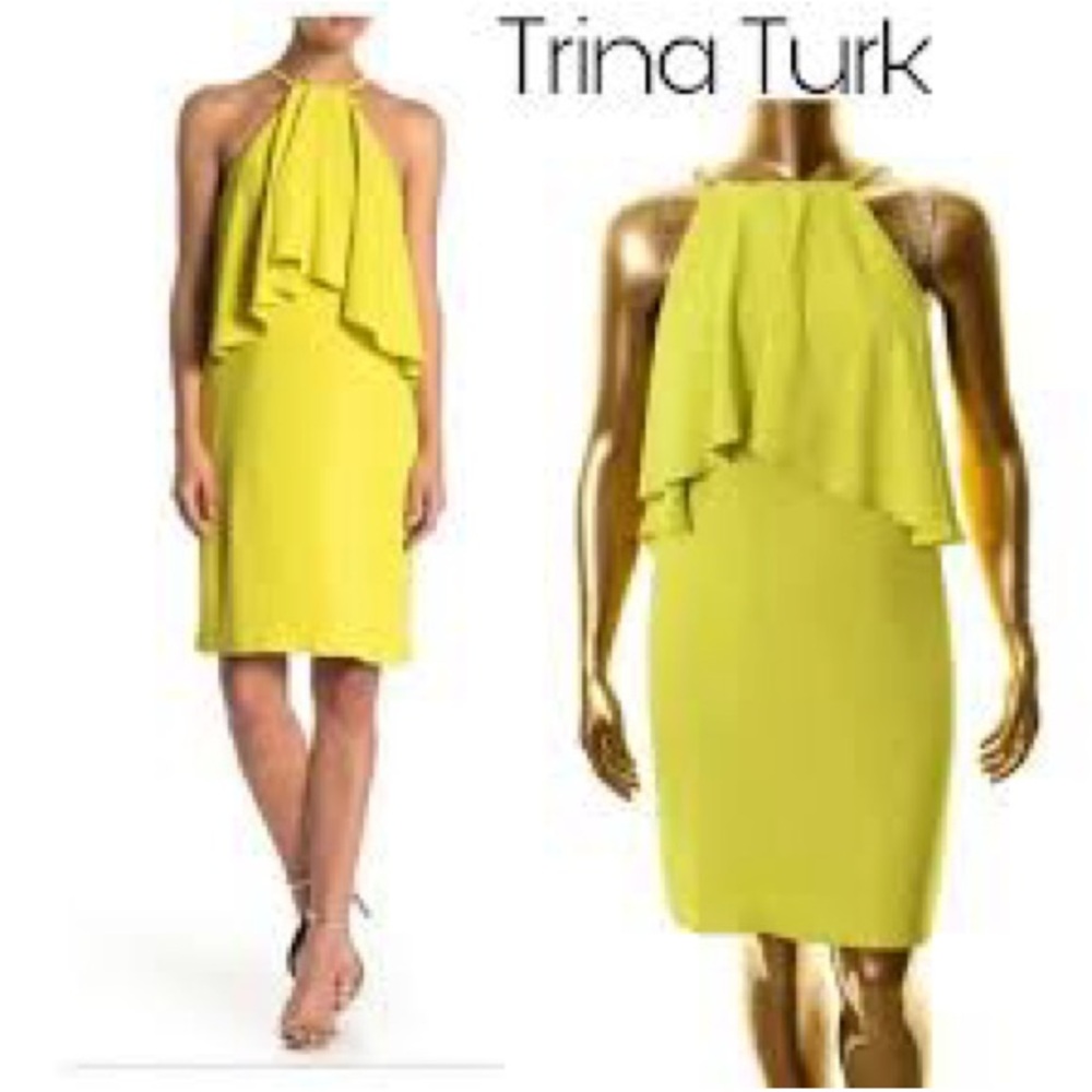 Trina Turk Yellow/Green Halter Shift Dress